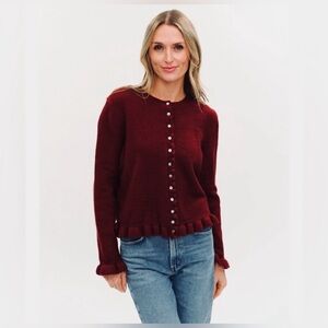 NWT  EDIT by Jason Wu Brown Ruffle Trim Button Front Cardigan Sweater XS